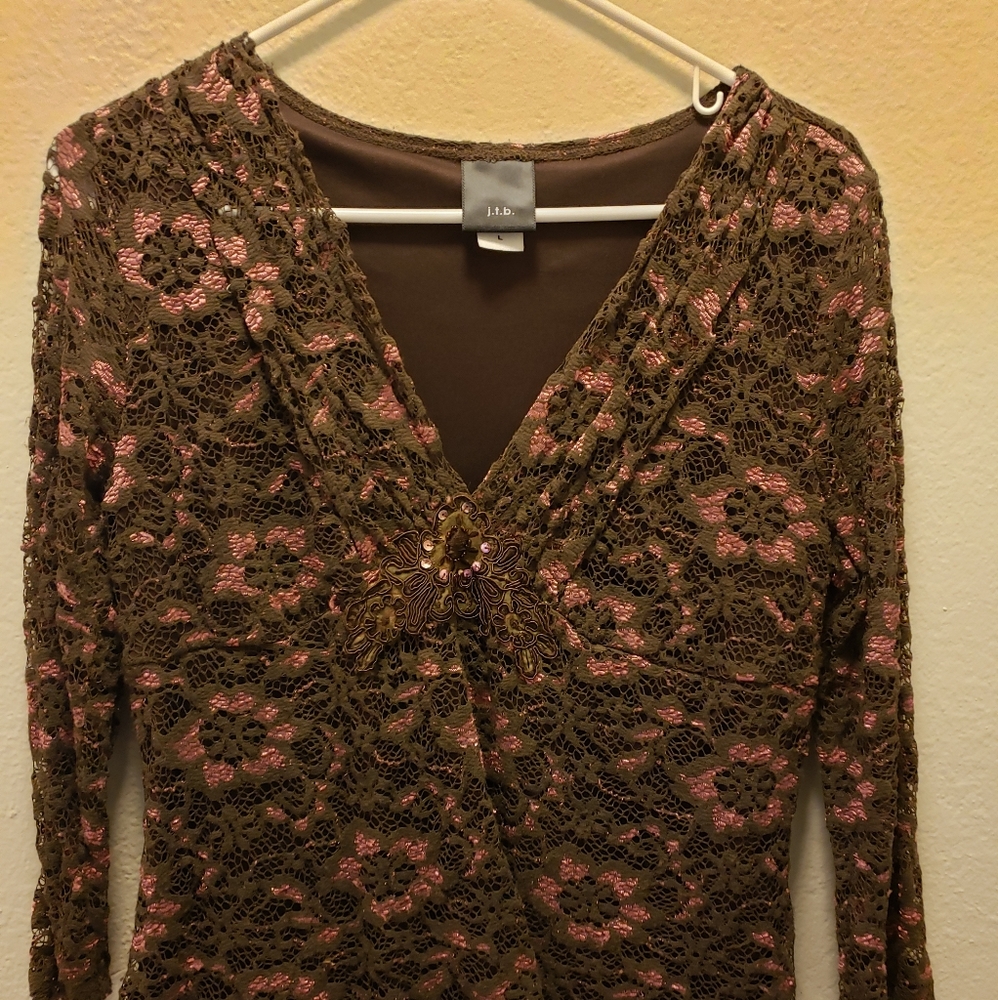 j.t.b. ladies lined top - brown and pink
